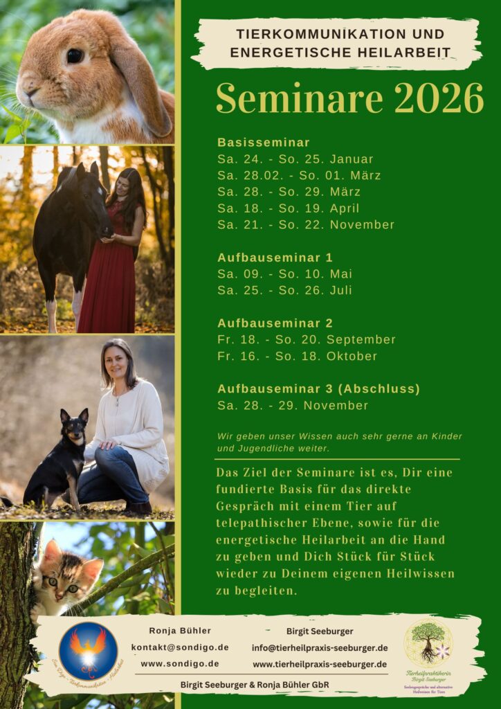 Neue Termine Seminare: Tierkommunikation und energetische Heilarbeit 2026